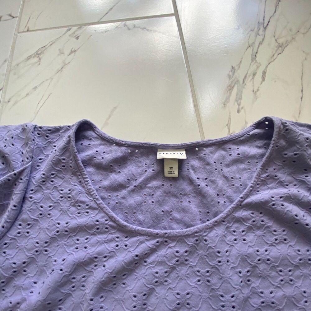 Ava And Viv Womens 2X Purple Eyelet Crochet Blouse Puff Sleeve Plus Top - Picture 3 of 10
